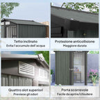 Outsunny Steel Garden Shed with Sloped Roof and 4 Air Vents, 152x132x188 cm, Grey