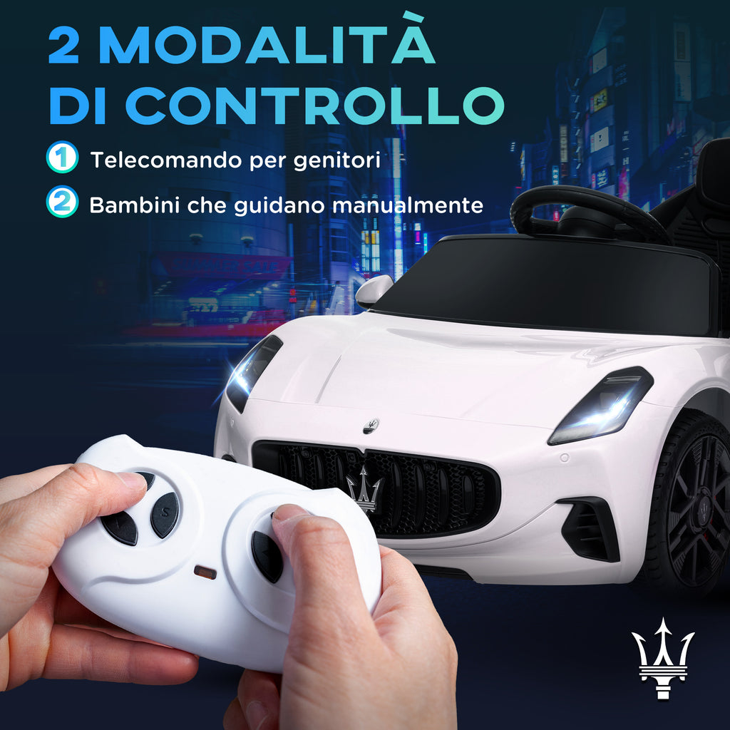 12V Maserati Gran Turismo Folgore Children's Car with Remote Control, Age 3-5 Years, White