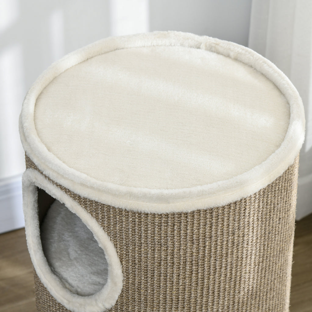 3-Tier Cat House with Sisal Scratching Post and Plush, Ø38x70cm, Brown