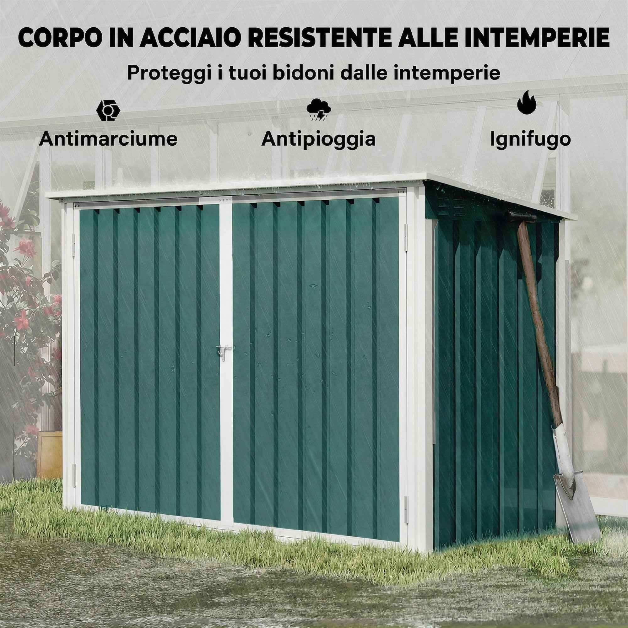 Outsunny Outdoor Steel Garbage Can Shed with Double Door