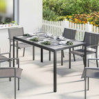 Outsunny Garden Table for 4-6 People with Wood-Effect Top, in Steel and PSPC Plastic, 150x80x74 cm, Grey and Black