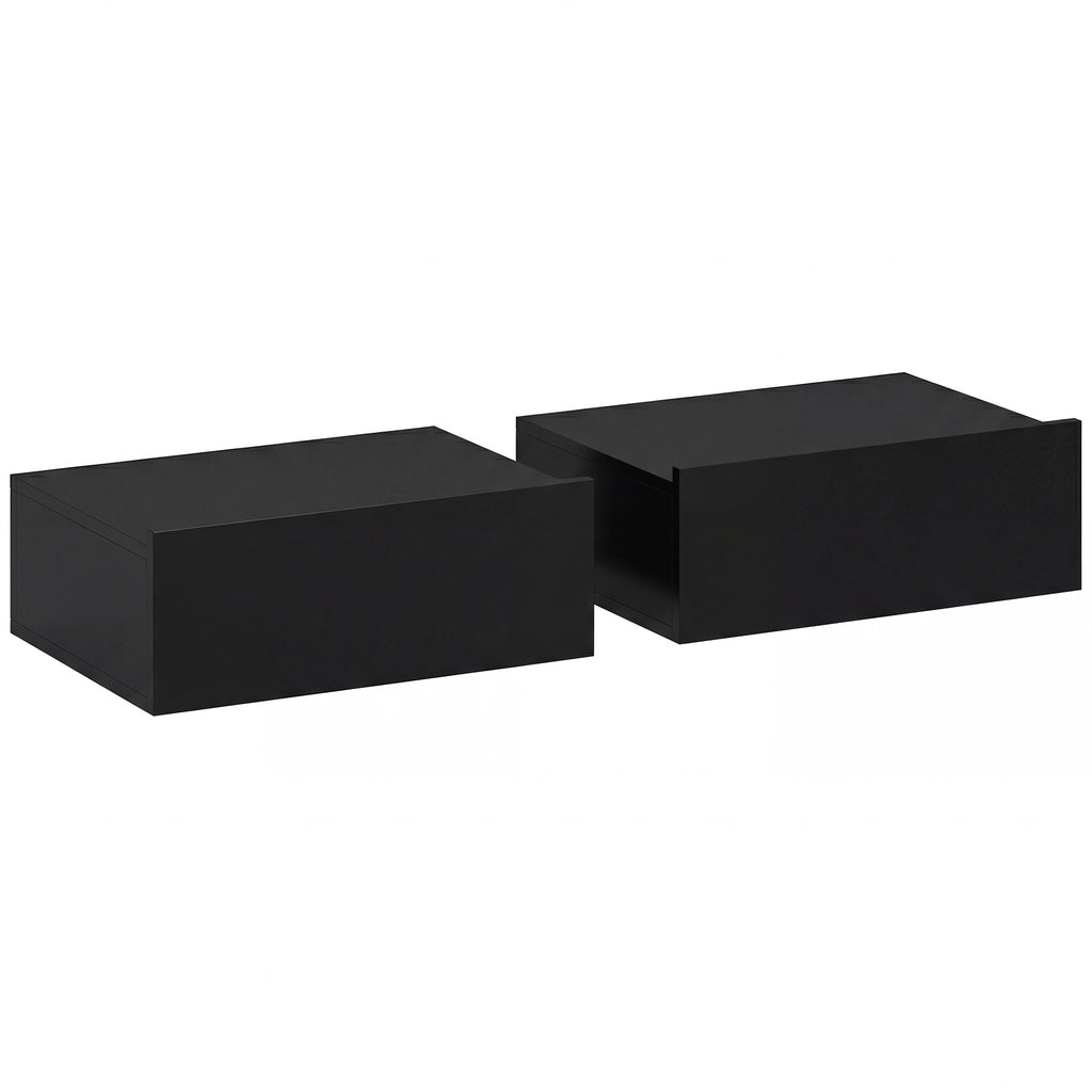 HOMCOM Set of 2 Modern Floating Bedside Tables with Wooden Drawer, 40x30x15cm, Black