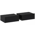 HOMCOM Set of 2 Modern Floating Bedside Tables with Wooden Drawer, 40x30x15cm, Black