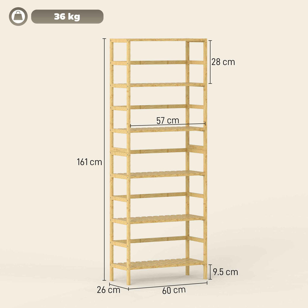HOMCOM 6-Tier Bamboo Bookshelf with Adjustable Shelves, 60x26x161cm, Natural Wood
