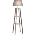 Homcom wooden ground lamp with 3 shelves and fabric lampshade, 45x45x148cm, gray - Borgè