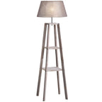 Homcom wooden ground lamp with 3 shelves and fabric lampshade, 45x45x148cm, gray - Borgè