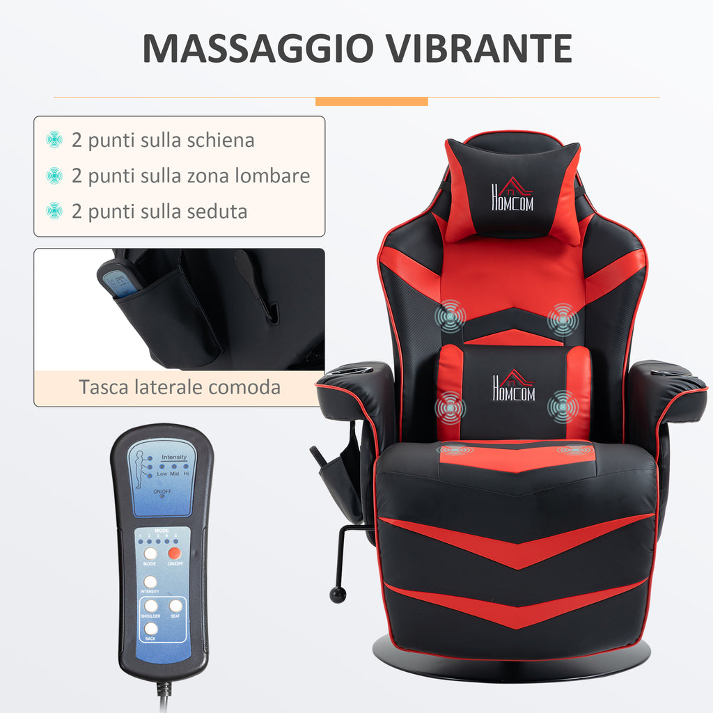 Gaming Chair with Massage, Footrest and Cushion, Faux Leather, 79.5 x 82.5 x 111.5 cm, Black and Red