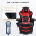 Gaming Chair with Massage, Footrest and Cushion, Faux Leather, 79.5 x 82.5 x 111.5 cm, Black and Red