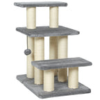 3-Step Plush Dog and Cat Ladder with Sisal Scratching Posts, 10 kg Capacity, Grey