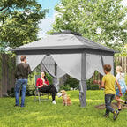 Outsunny Adjustable Height Folding Outdoor Gazebo with Mosquito Nets, 3.3 x 3.3 x 2.8 m, Grey