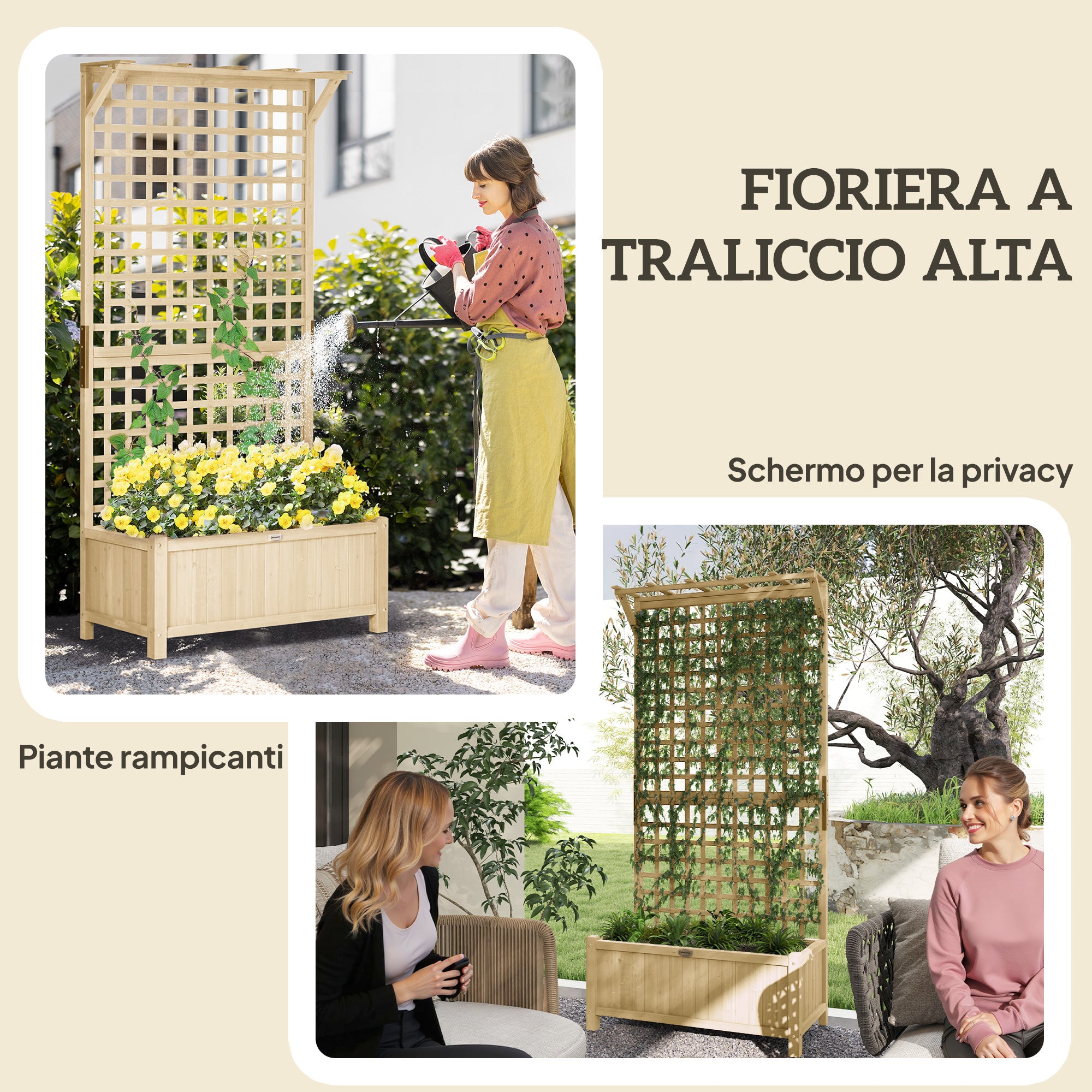 Outsunny Garden Planter with Trellis for Climbing Plants, 90x45x183 cm, Natural Wood