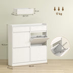 Slim Wooden Shoe Rack with 4 Flap Drawers and 2 Sliding Drawers, 98x19.2x95.3 cm, White
