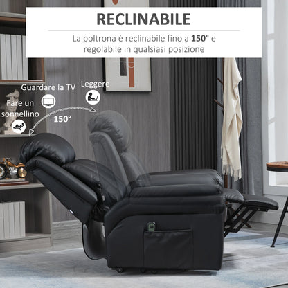 Electric Lift Recliner Armchair with Thick Padding and Remote Control, 96x93x105 cm, Black