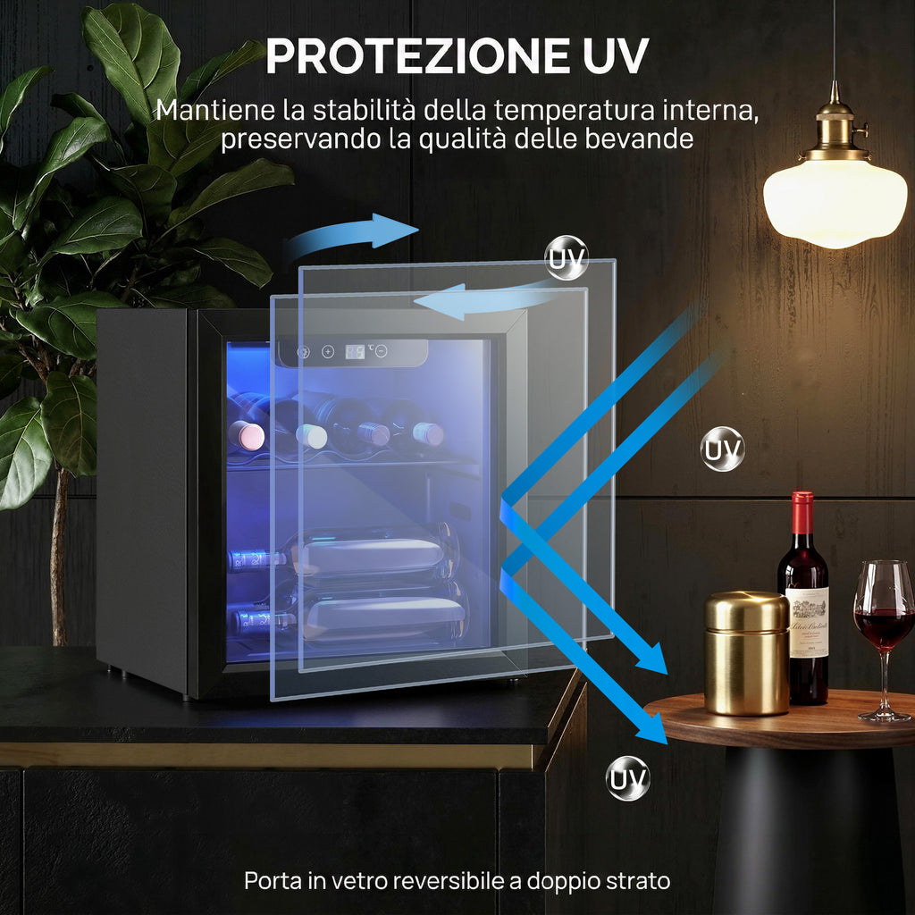 12-Bottle 36L Wine Cooler, Adjustable Temperature 4-16°C with UV-Resistant Glass, Black