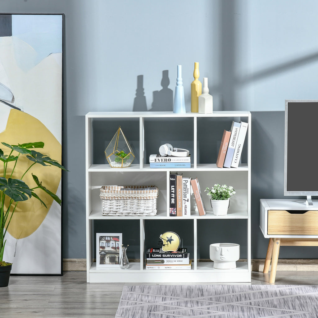 HOMCOM Mobile Bookcase with 3 Levels and 8 Total Shelves, in MDF, 97.5x30x100 cm, White - Borgè