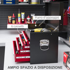 Tool Box with 6 Drawers in Steel with Lock, 60x26x34cm, Black and Red