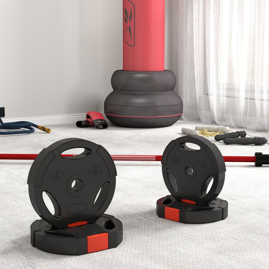 SPORTNOW Weight Kit with 2 x 5 kg Discs and 2 x 2.5 kg Discs in Polypropylene and Sand, Ø27x4.5 cm and Ø24x3.5 cm, Black