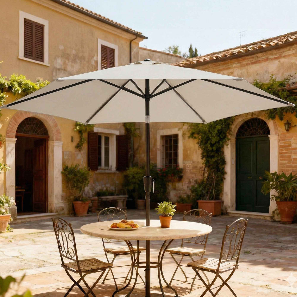 Outsunny 2x2m Tilting Garden Umbrella with 6 Ribs and Crank Handle, in Metal and Polyester, Light Grey