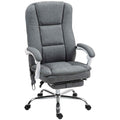 Heated Massage Office Chair, Reclining Linen Fabric Chair with Footrest, Grey