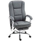 Heated Massage Office Chair, Reclining Linen Fabric Chair with Footrest, Grey