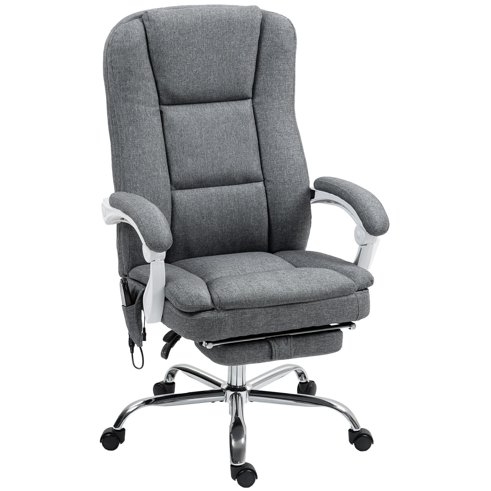 Heated Massage Office Chair, Reclining Linen Fabric Chair with Footrest, Grey
