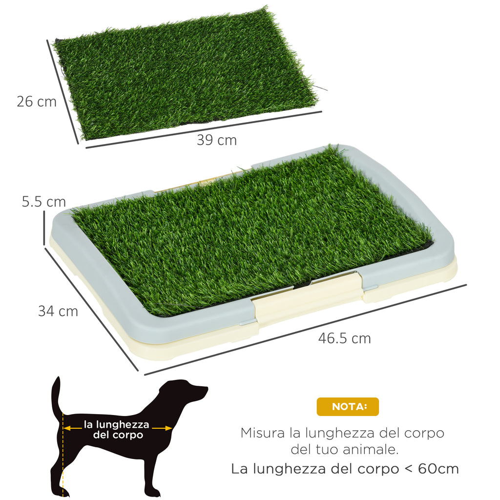 3-Layer Dog Litter Box with Synthetic Grass, Grid and Bottom Tray, 46.5x34x5.5 cm
