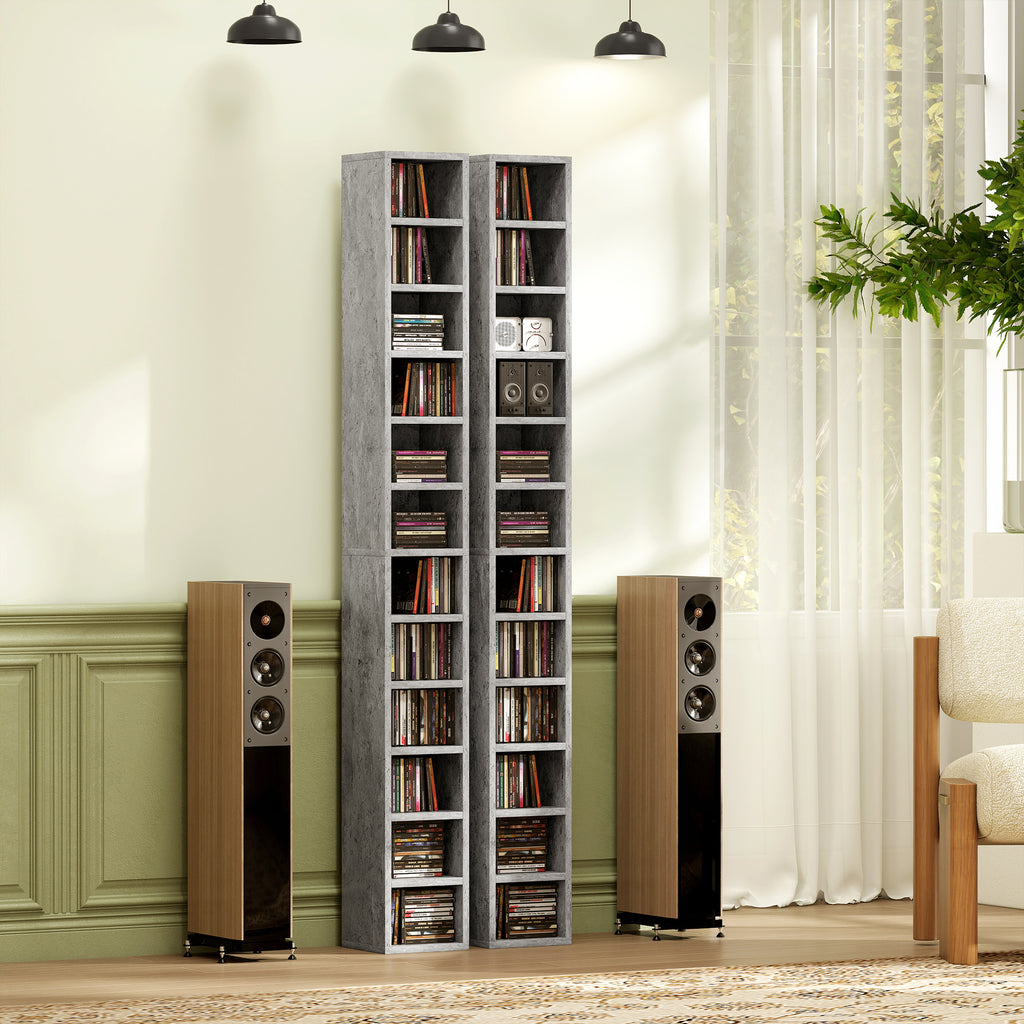 HOMCOM 12-Tier CD Storage Cabinet for 204 CDs, MDF and Chipboard, 21x20x175 cm, Grey