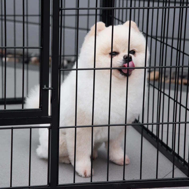 Small Dog Playpen, Indoor and Outdoor Pet Enclosure with 6-Piece Steel and Metal Mesh, 125x80x70 cm, Black