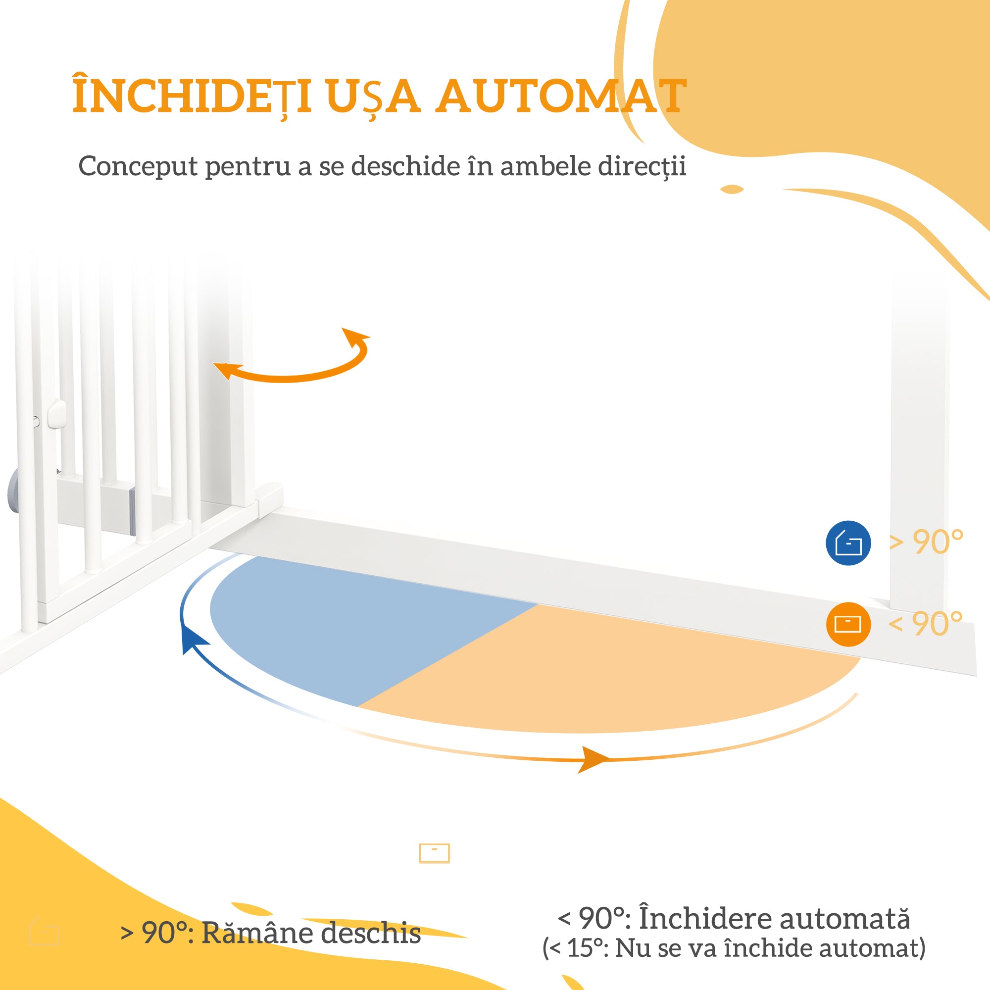 PawHut Adjustable Dog Gate with Small Door and Automatic Closure, 74-101x104cm, White