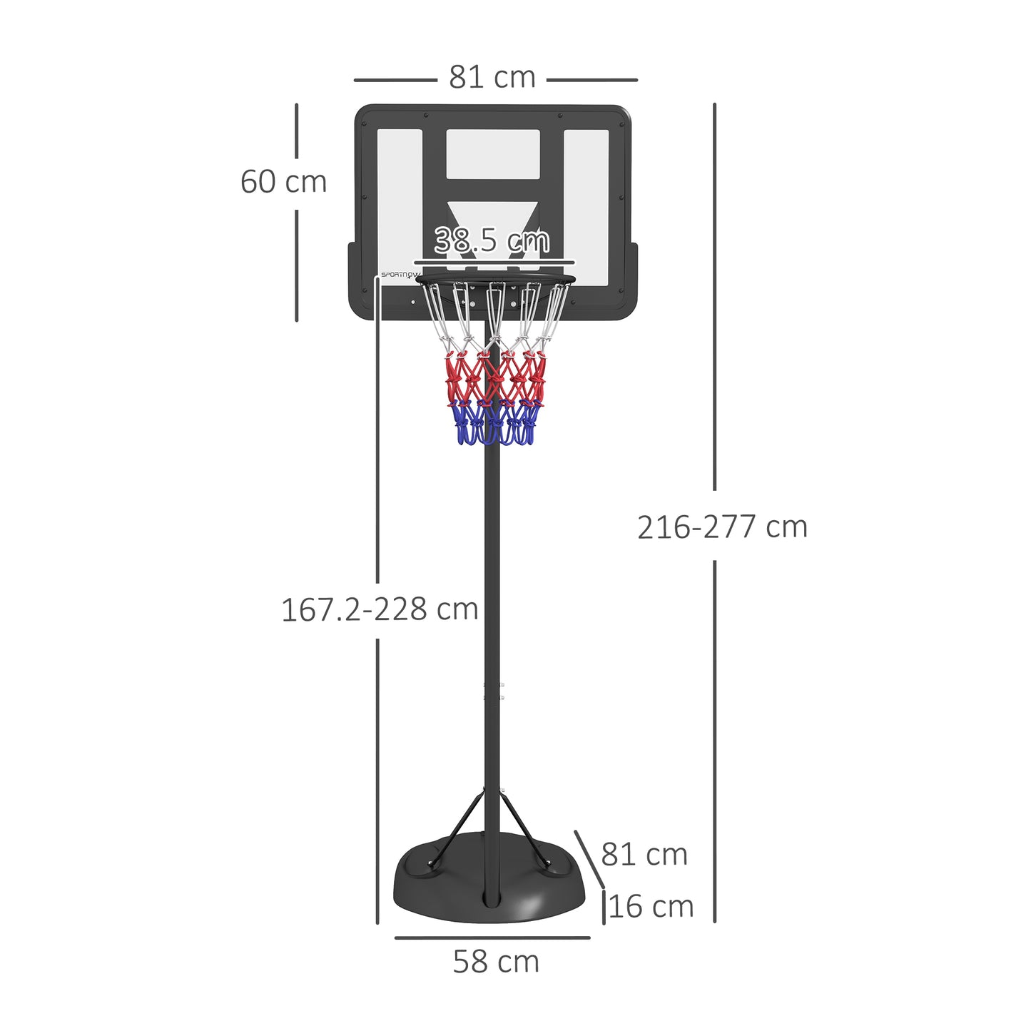 SPORTNOW Adjustable Height Basketball Hoop with Fillable Base, Steel and PE Basketball Hoop, Black - Borgè