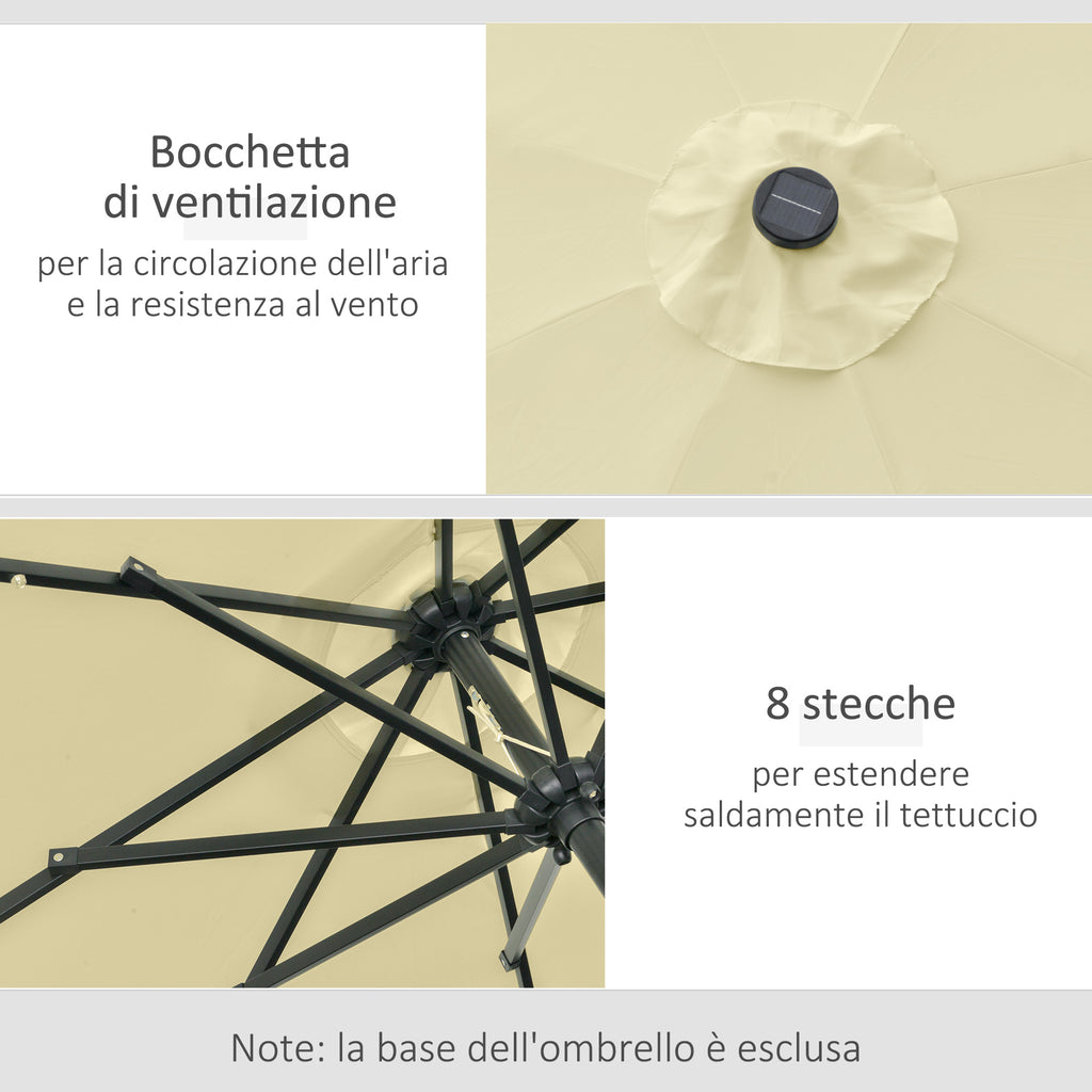 Outsunny Ø265cm Tilting Garden Umbrella with 32 Solar LED Lights and Crank Handle, Beige