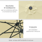 Outsunny Ø265cm Tilting Garden Umbrella with 32 Solar LED Lights and Crank Handle, Beige