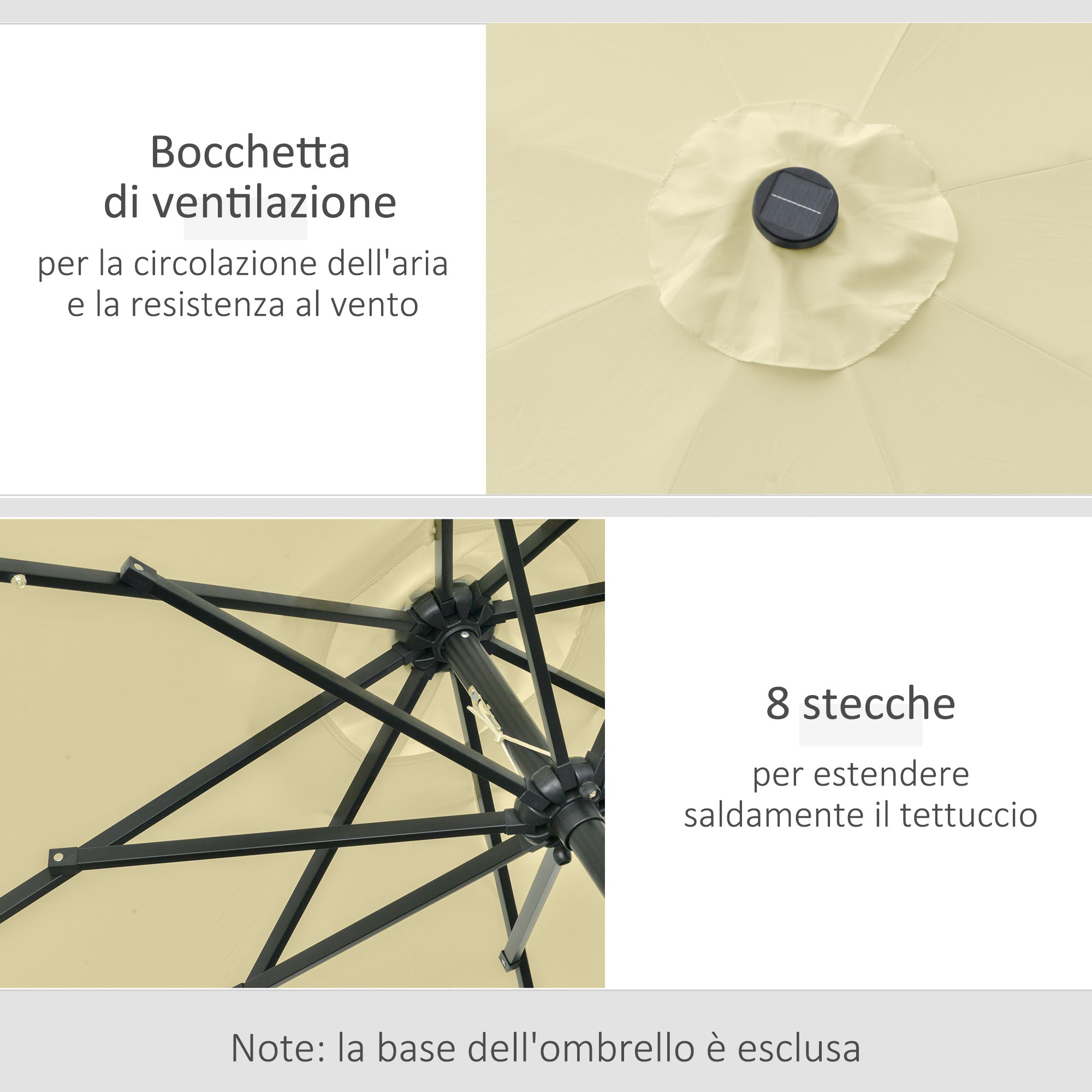 Outsunny Ø265cm Tilting Garden Umbrella with 32 Solar LED Lights and Crank Handle, Beige