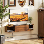 HOMCOM Wall-Mounted TV Stand for up to 50" with Power Sockets, USB and Type-C, Drawer and Shelves, 120x24x22.4 cm, Walnut