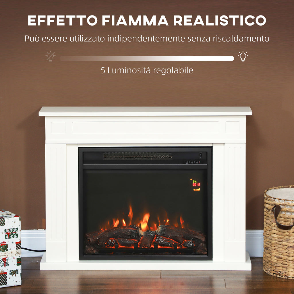 Electric Fireplace with 5 Flame Levels, Remote Control and Timer, 98x23.5x69.5 cm, Black and White