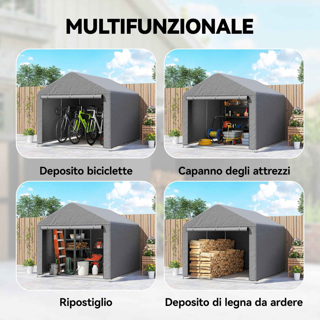 Outsunny 2x2.4m Waterproof Garden Shed with Roll-Up Door and Metal Frame, Light Grey