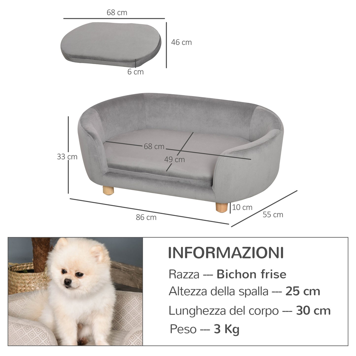 Indoor Sofa for Small Dogs and Cats, Light Grey