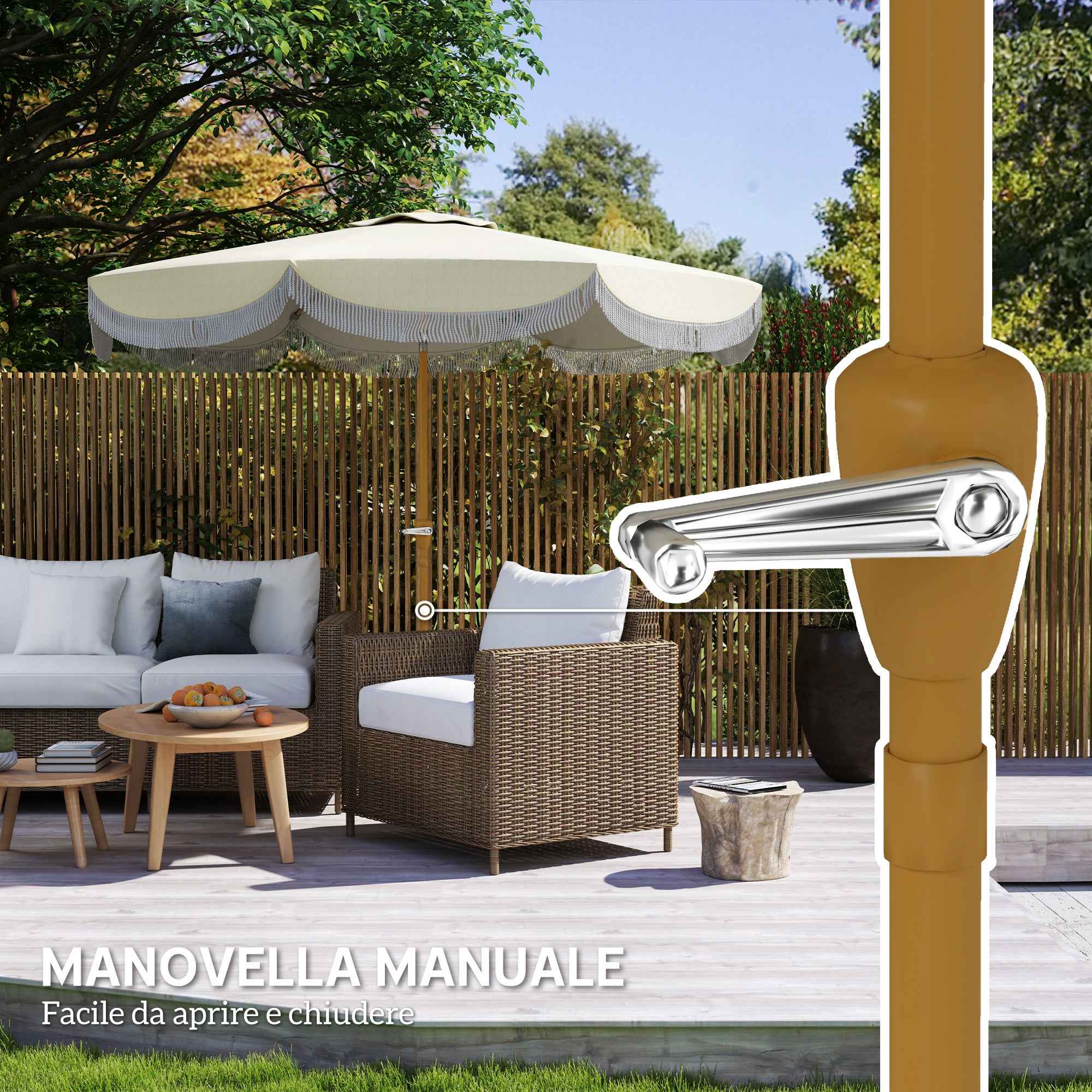 Outsunny 2.7x2.4m Round Garden Umbrella with Crank Handle, Metal and Polyester, Beige