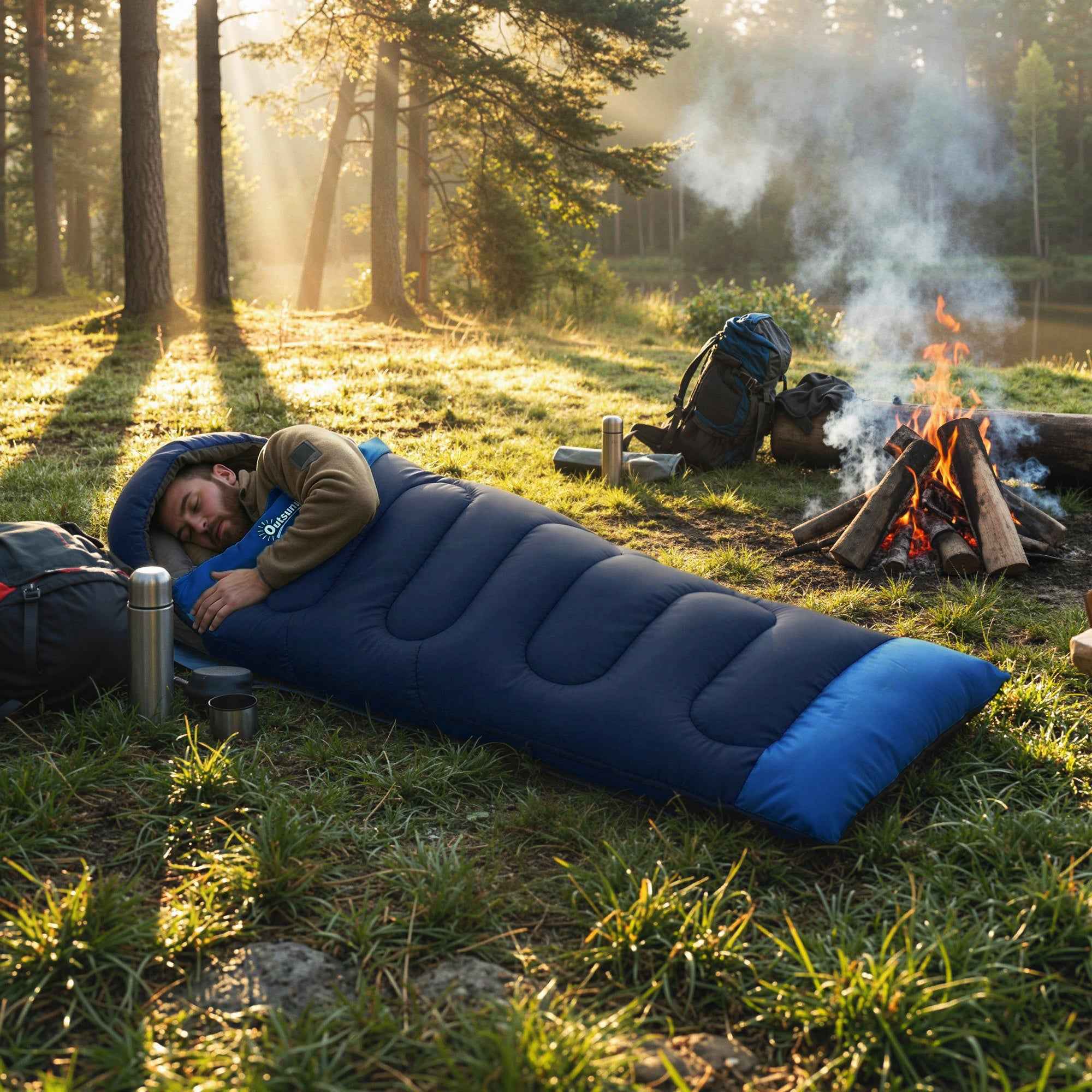 Outsunny Single Sleeping Bag for Adults, Lightweight and Compact, 75x215 cm, Navy Blue