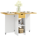 Folding Dining Table for 2-4 People with 2 Drop-Leafs, Drawer and Shelves, Oak