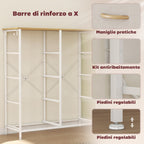 8-Drawer Folding Chest of Drawers with 4 Pockets and 2 Hooks, Made of Wood, Steel and Fabric, 86x30x94.5 cm