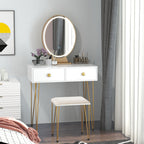 Industrial-Style LED-Lighted Dressing Table with Mirror, Makeup Table with Stool, Touch Switch Vanity, White