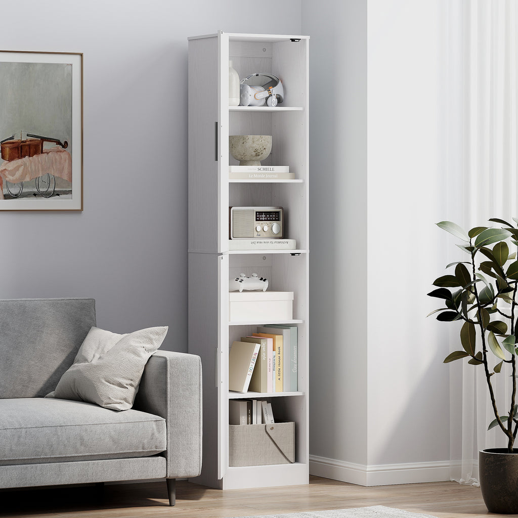 Bathroom Cabinet Column with 2 Cabinets and 6 Adjustable Shelves, in Wood, 40x35x180 cm, White