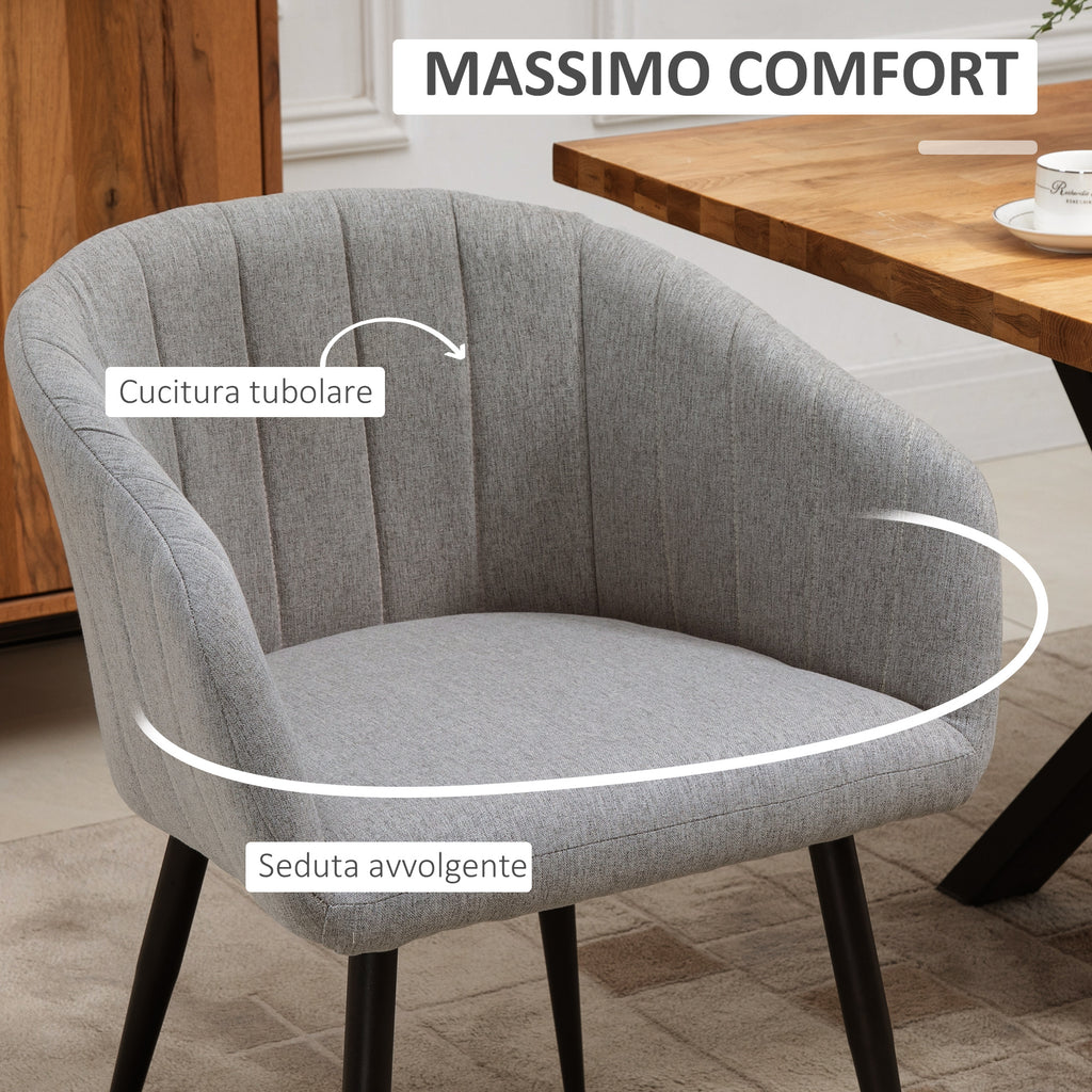 Set of 2 Modern Upholstered Chairs with Fabric Covering for Living Room and Lounge, Light Grey