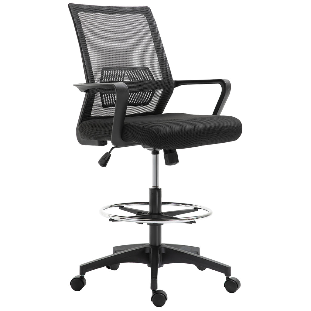 Adjustable Mesh Office Chair with Armrests and Footrest Ring, 64x59x104-124 cm, Black