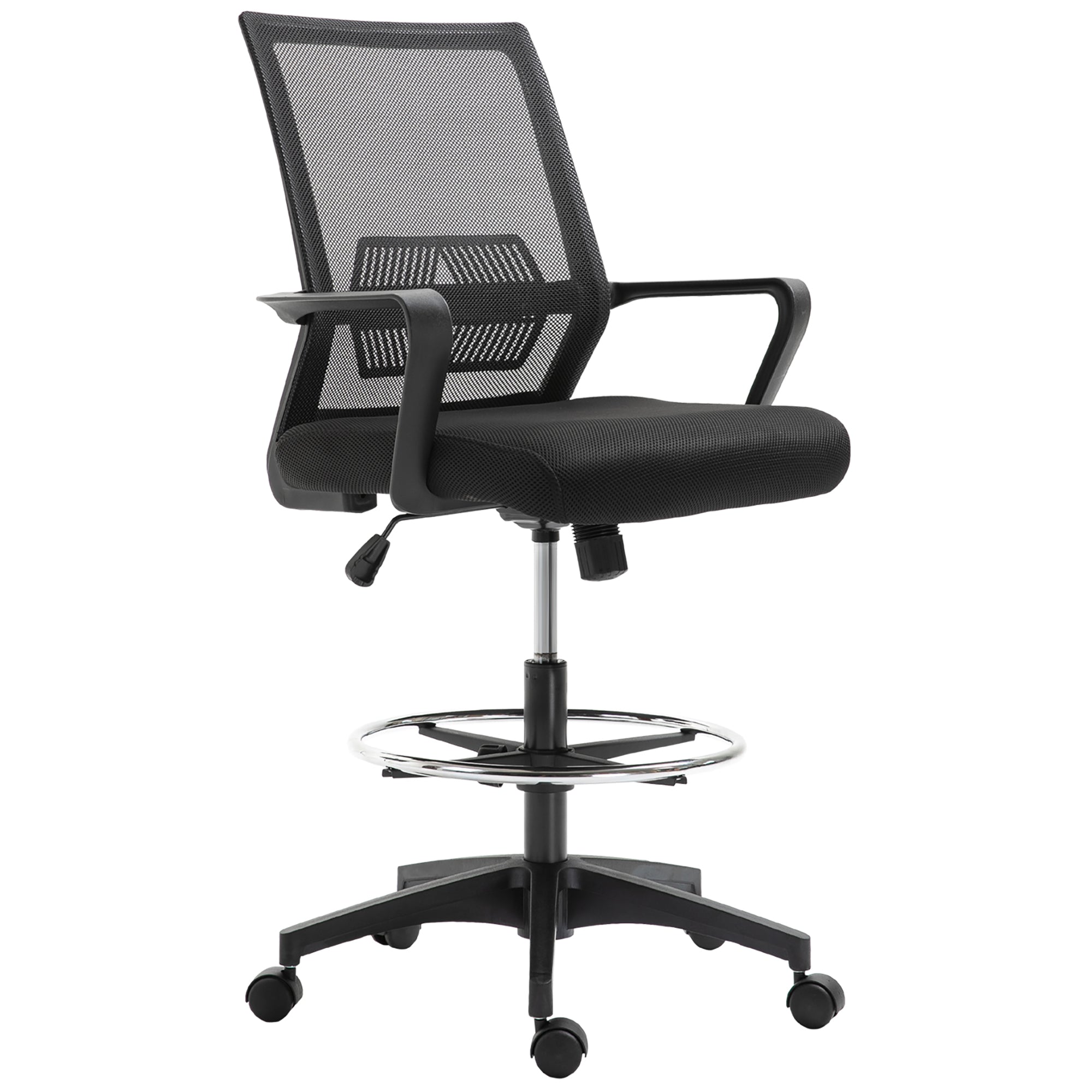 Adjustable Mesh Office Chair with Armrests and Footrest Ring, 64x59x104-124 cm, Black