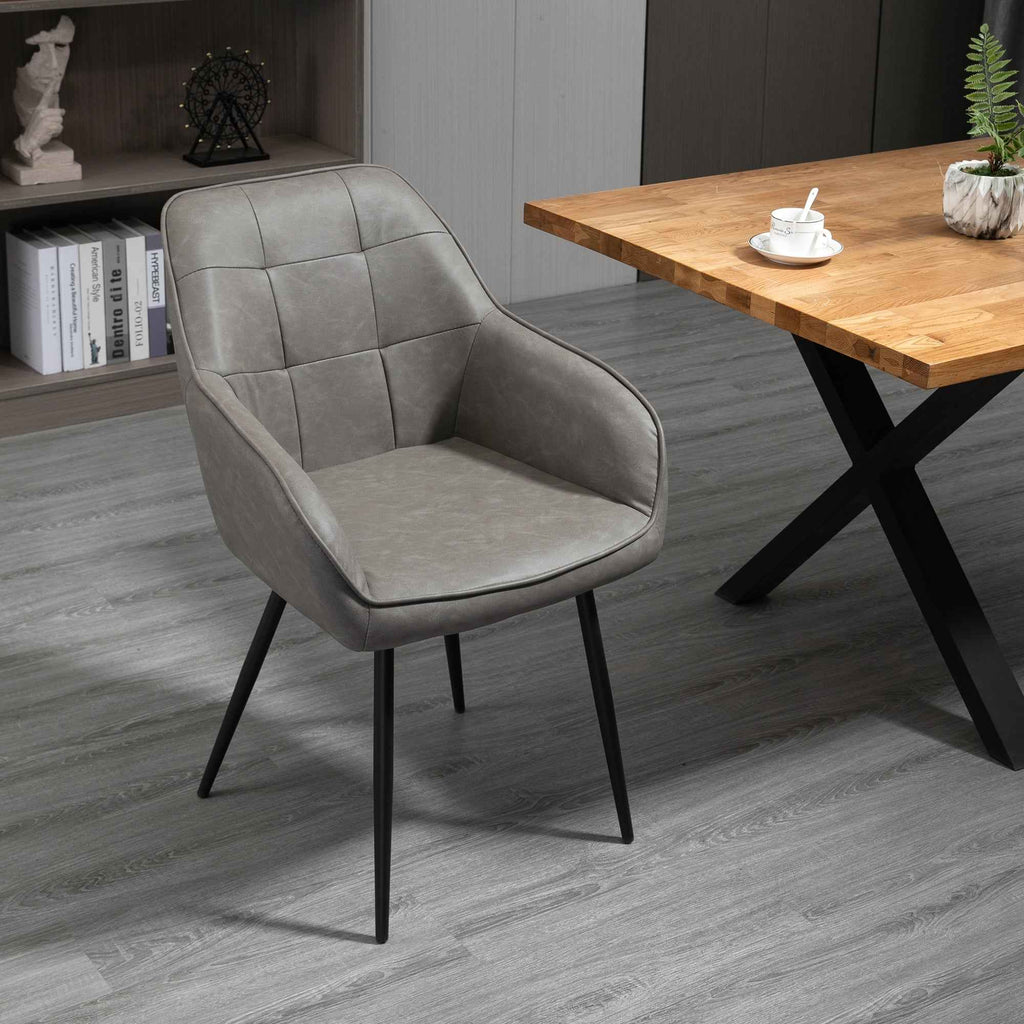 Industrial Style Dining Chair with Backrest, Modern Living Room Chair in Faux Leather and Black Metal, 61x58x84 cm, Grey