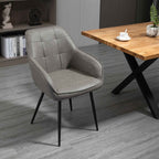 Industrial Style Dining Chair with Backrest, Modern Living Room Chair in Faux Leather and Black Metal, 61x58x84 cm, Grey