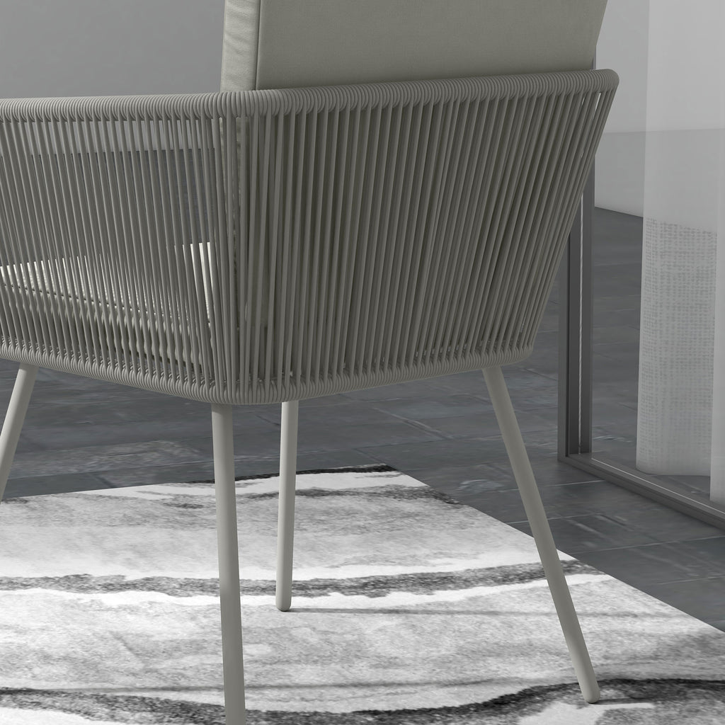Outdoor Set with Glass Coffee Table and 2 Rattan Garden Chairs Boho Style, Light Grey