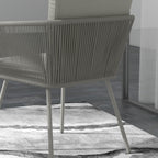 Outdoor Set with Glass Coffee Table and 2 Rattan Garden Chairs Boho Style, Light Grey
